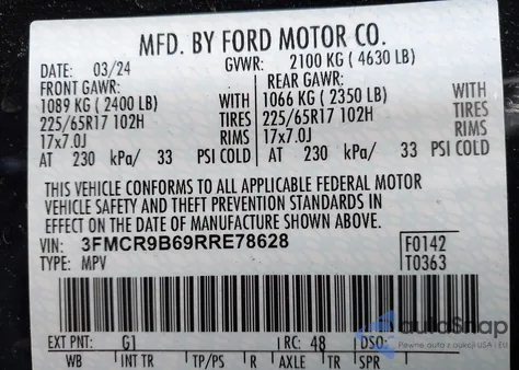 2024 Ford Bronco Sport Big Bend из США, поврежденный, VIN 3FMCR9B69RRE78628